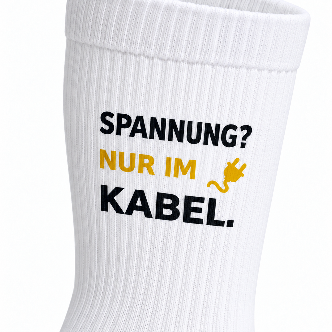 Spannung? Nur im Kabel. – Detail des aufgedruckten Motivs