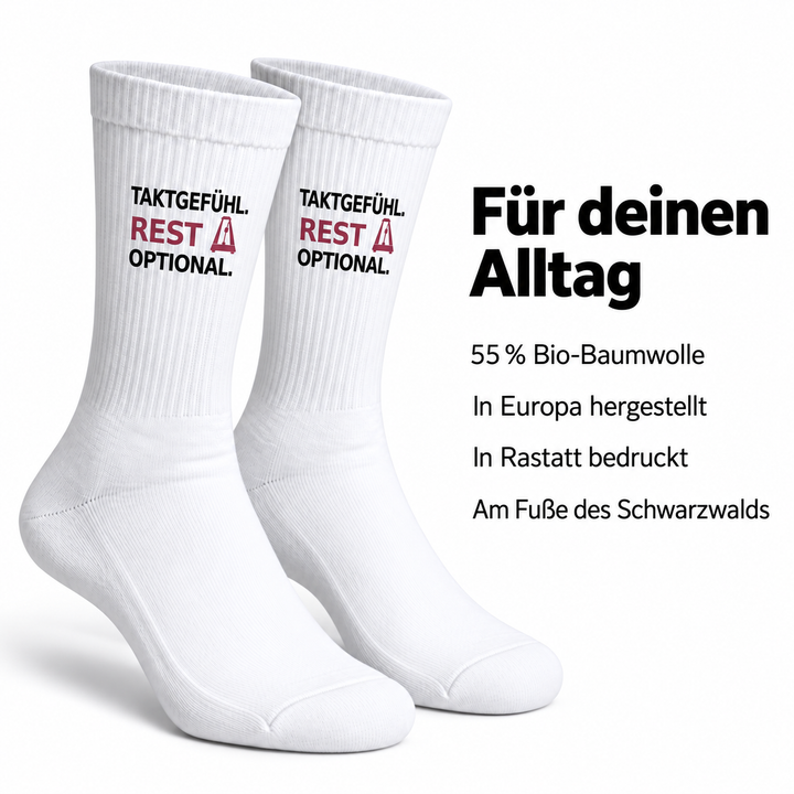 Taktgefühl. Rest optional. – 55 % Bio-Baumwolle, hergestellt in Europa und bedruckt in Rastatt