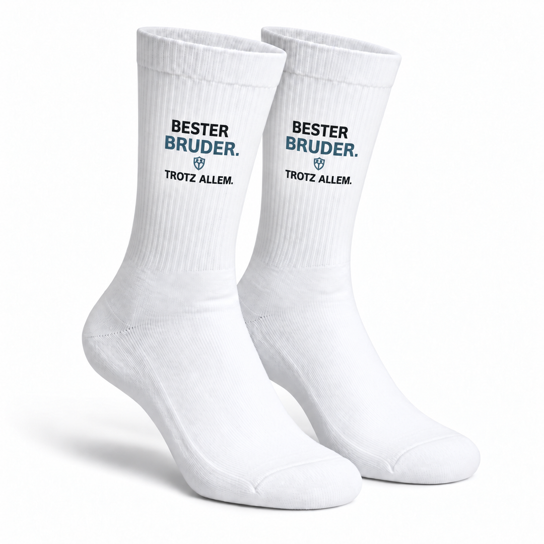 Bester Bruder. Trotz allem. – Weiße Socken als Paar