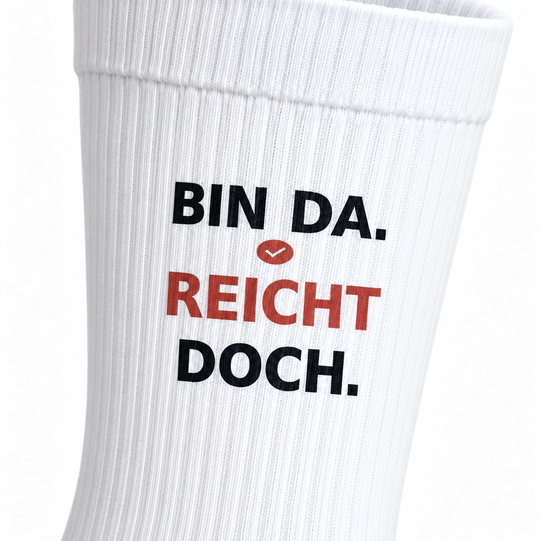 Bin da. Reicht doch. – Detail des aufgedruckten Motivs