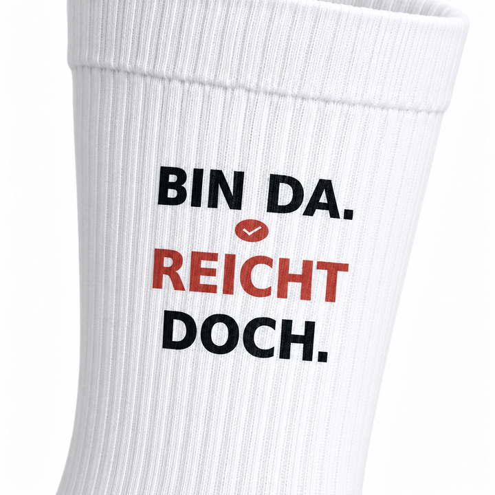 Bin da. Reicht doch. – Detail des aufgedruckten Motivs