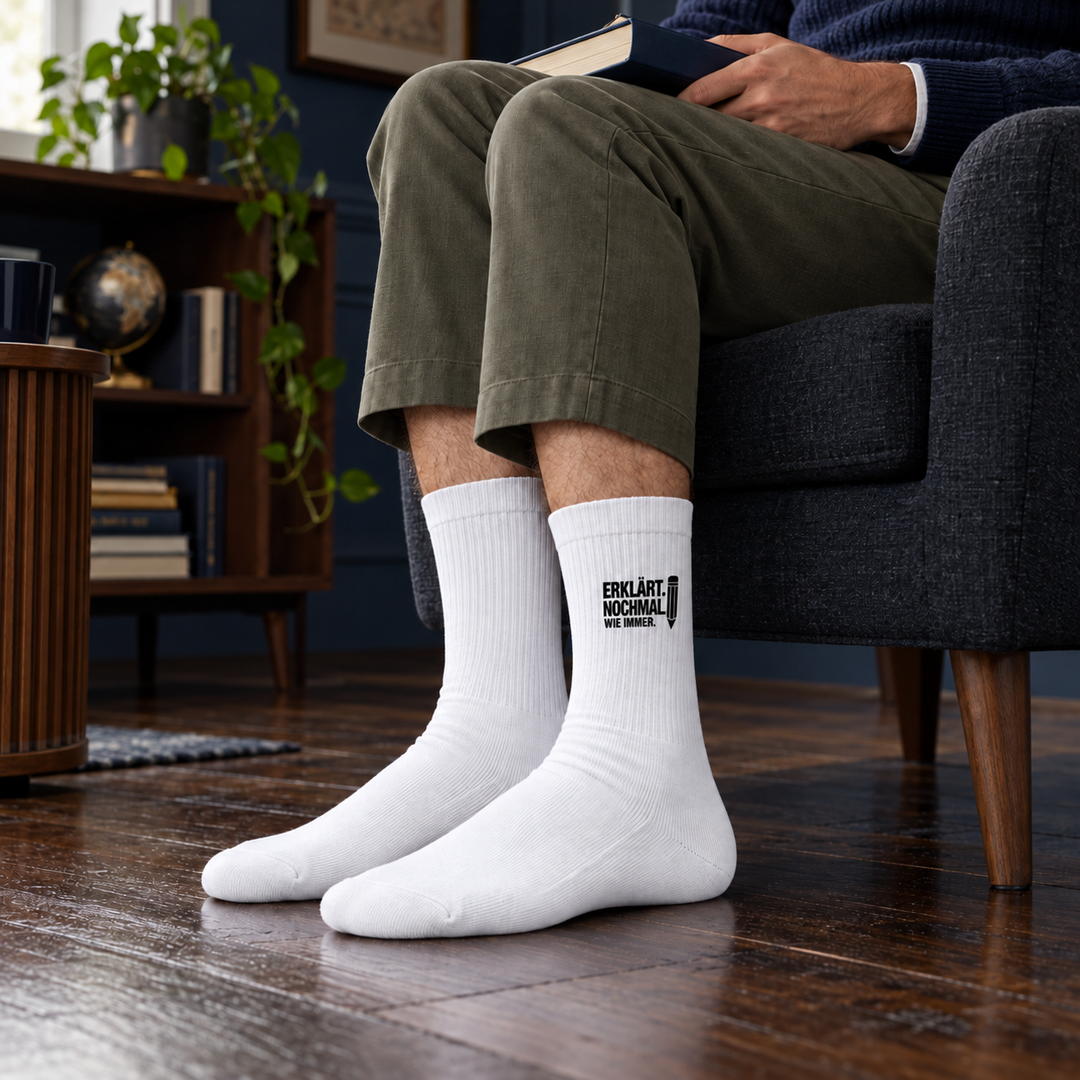 Lehrer-Socken Erklärt. Nochmal. Wie immer. beim Lesen im Sessel