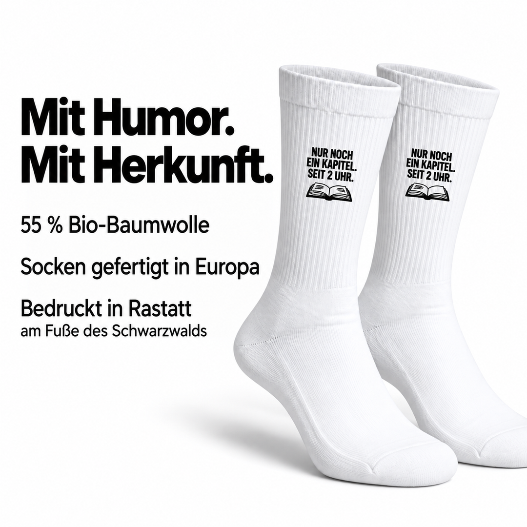 55 Prozent Bio-Baumwolle, Socken gefertigt in Europa und bedruckt in Rastatt