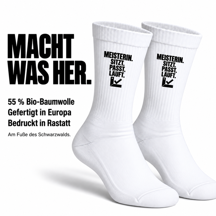 55 Prozent Bio-Baumwolle, Socken gefertigt in Europa und bedruckt in Rastatt