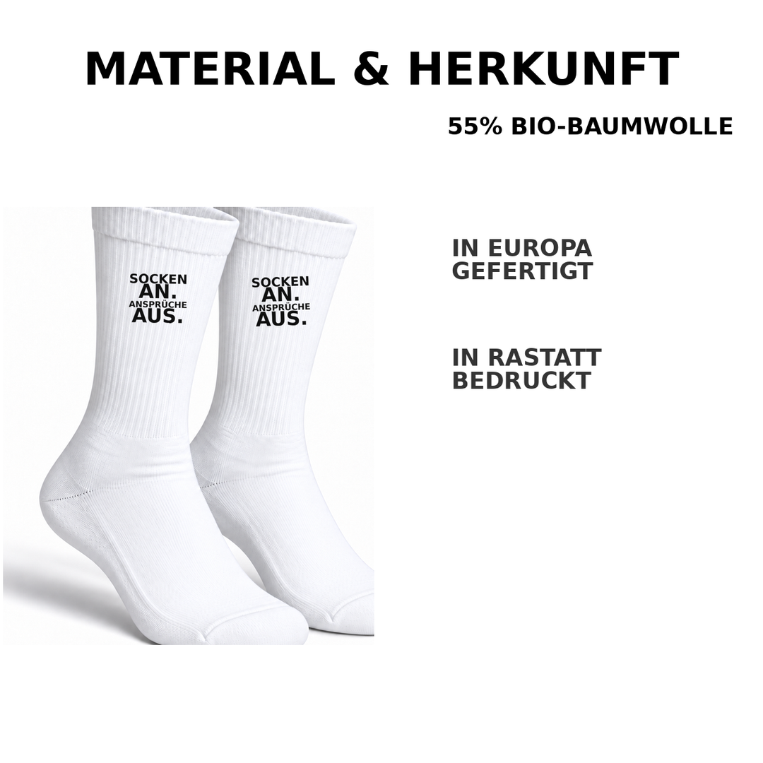 Socken aus 55 Prozent Bio-Baumwolle, in Europa gefertigt und in Rastatt bedruckt