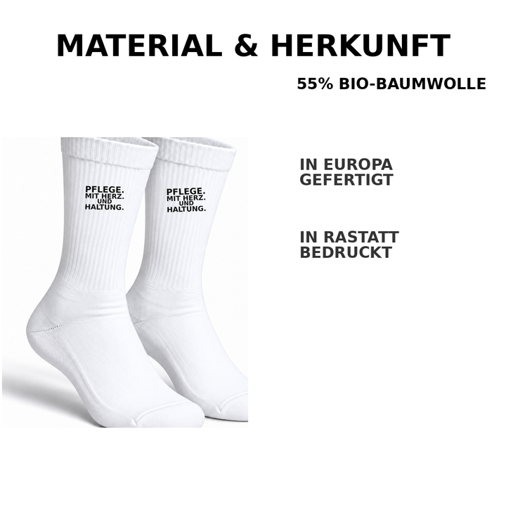Socken aus 55 Prozent Bio-Baumwolle, in Europa gefertigt und in Rastatt bedruckt