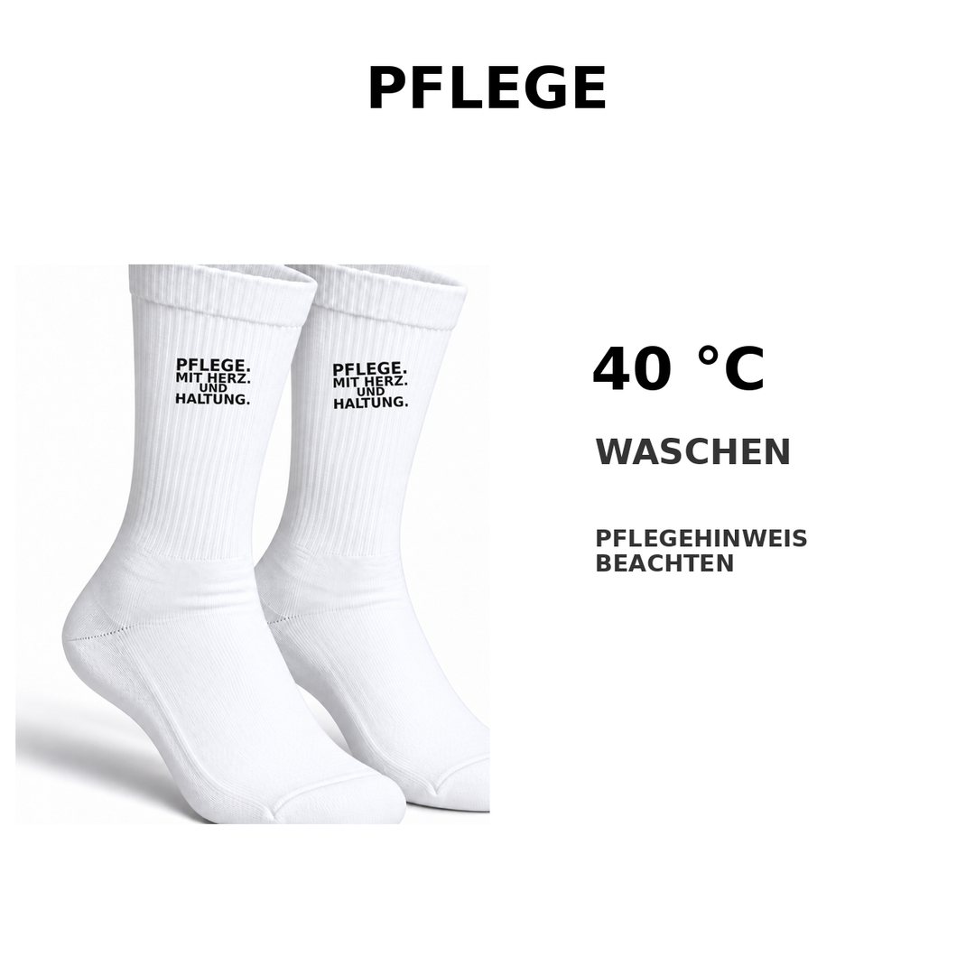 Pflegehinweis für Pflege-Socken: waschbar bei 40 Grad Celsius