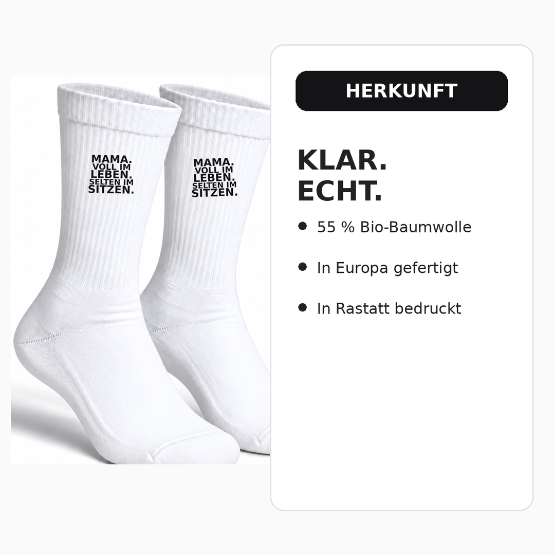 Socken aus 55 Prozent Bio-Baumwolle, in Europa gefertigt und in Rastatt bedruckt