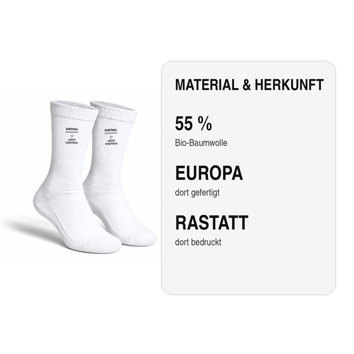 Socken aus 55 Prozent Bio-Baumwolle, in Europa gefertigt und in Rastatt bedruckt