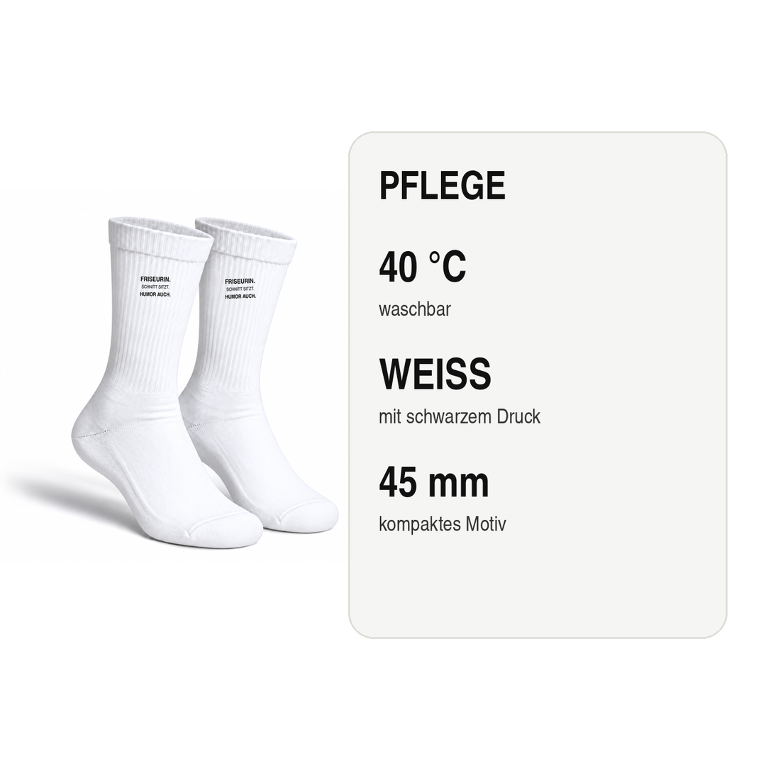 Pflegehinweis für Friseur-Socken: waschbar bei 40 Grad Celsius
