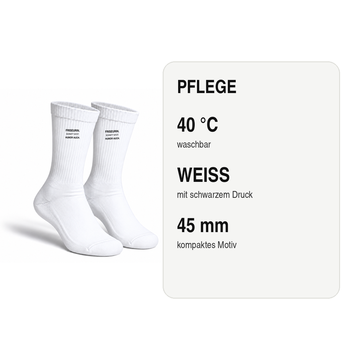 Pflegehinweis für Friseur-Socken: waschbar bei 40 Grad Celsius