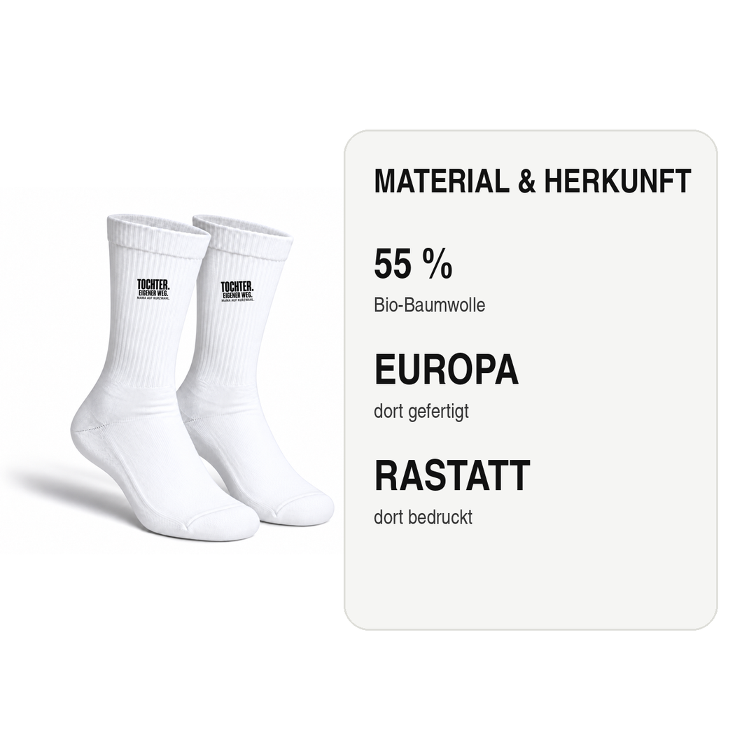 Socken mit 55 Prozent Bio-Baumwolle, in Europa gefertigt und in Rastatt bedruckt