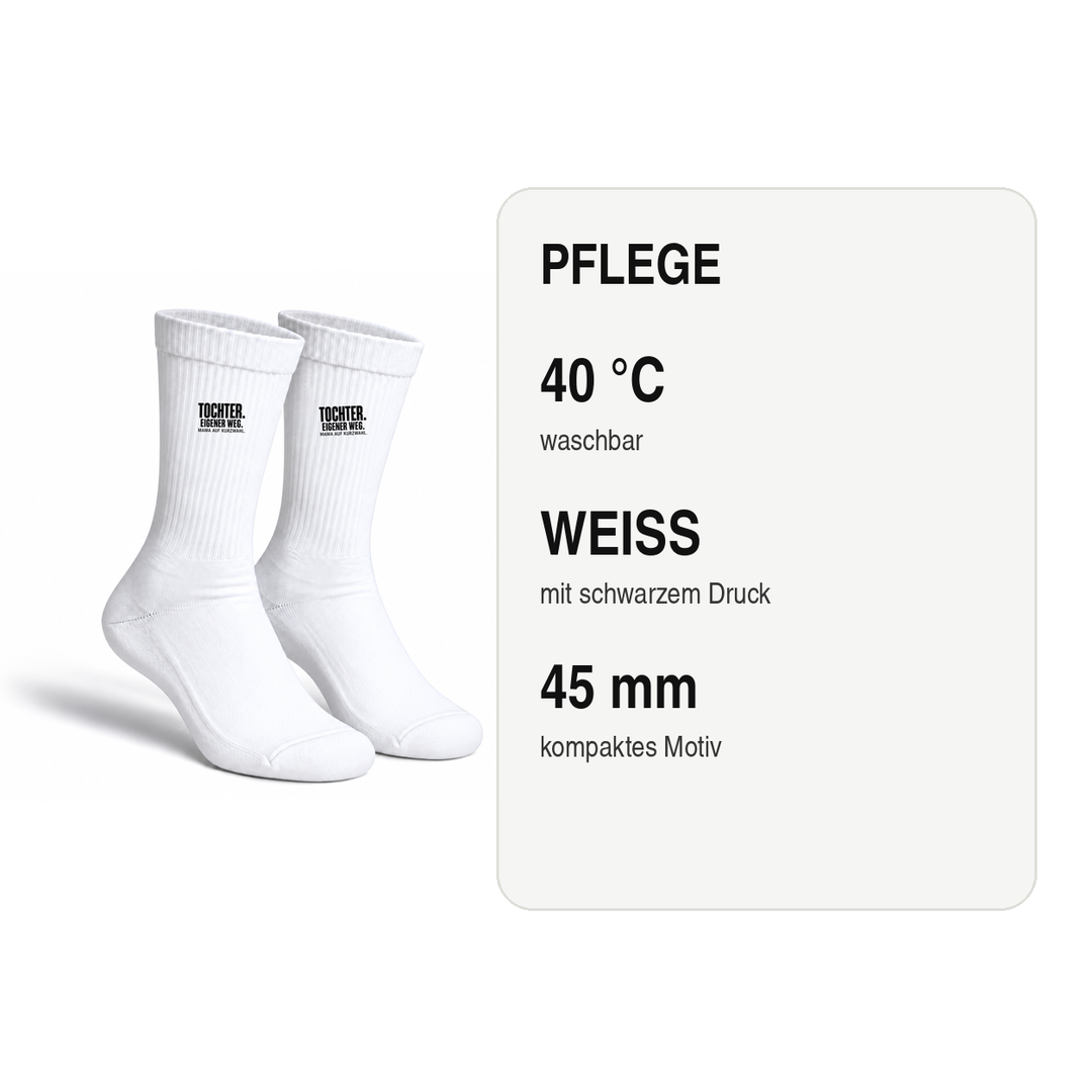Pflegehinweis für Tochter-Socken: waschbar bei 40 Grad Celsius
