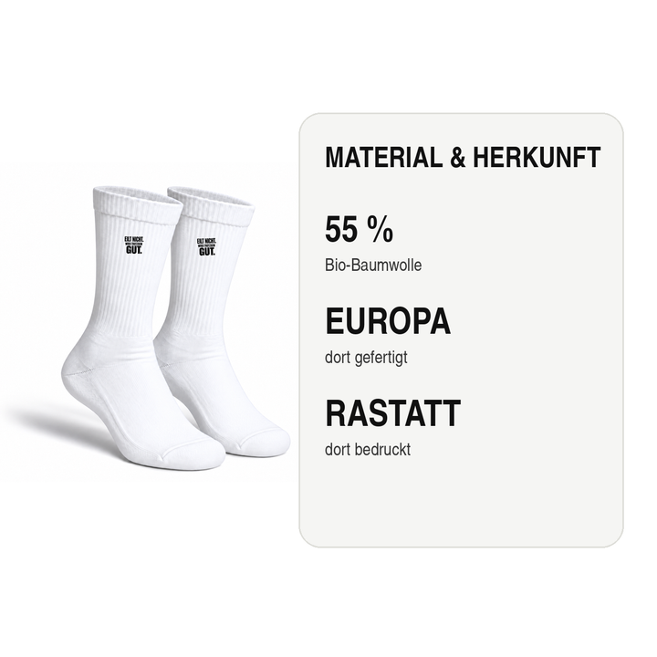 Socken mit 55 Prozent Bio-Baumwolle, in Europa gefertigt und in Rastatt bedruckt