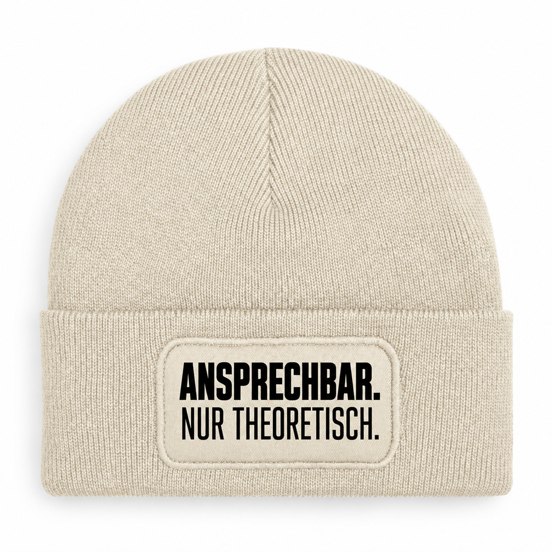 PEPAM Mütze ANSPRECHBAR. NUR THEORETISCH. – Beige, Vorderansicht