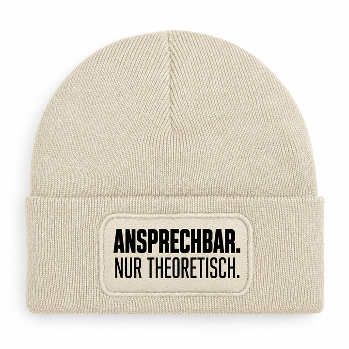 PEPAM Mütze ANSPRECHBAR. NUR THEORETISCH. – Beige, Vorderansicht