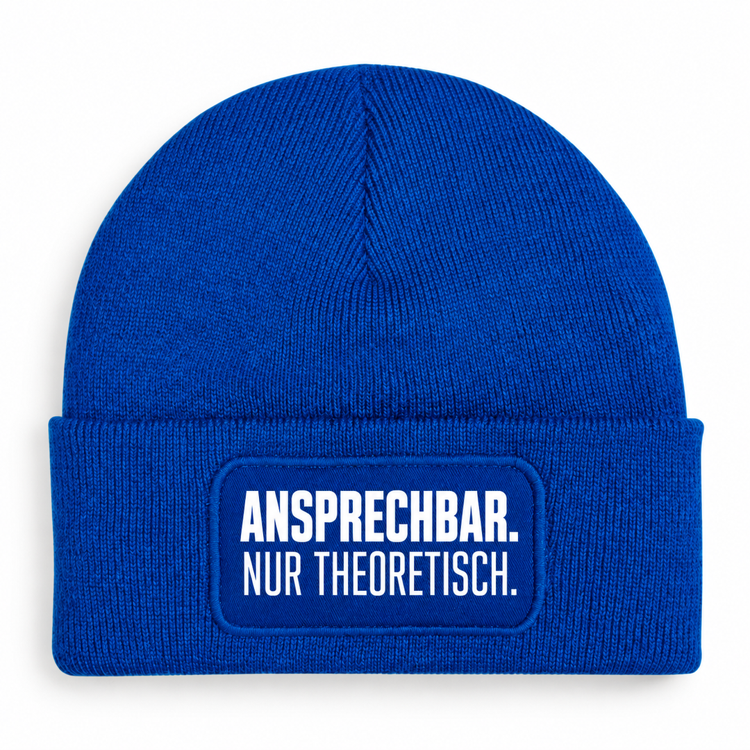PEPAM Mütze ANSPRECHBAR. NUR THEORETISCH. – Blau, Vorderansicht
