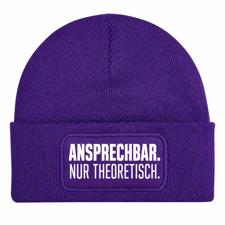 PEPAM Mütze ANSPRECHBAR. NUR THEORETISCH. – Lila, Vorderansicht