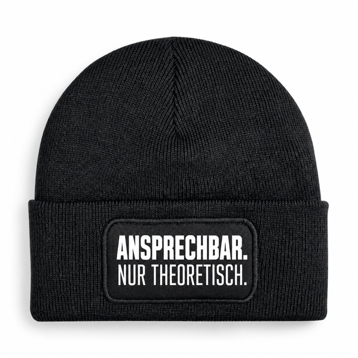 PEPAM Mütze ANSPRECHBAR. NUR THEORETISCH. – Schwarz, Vorderansicht