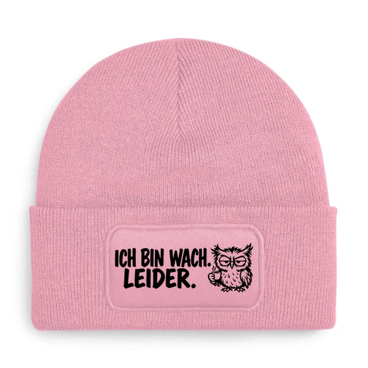Mütze ICH BIN WACH. LEIDER. Comic-Eule Rosa