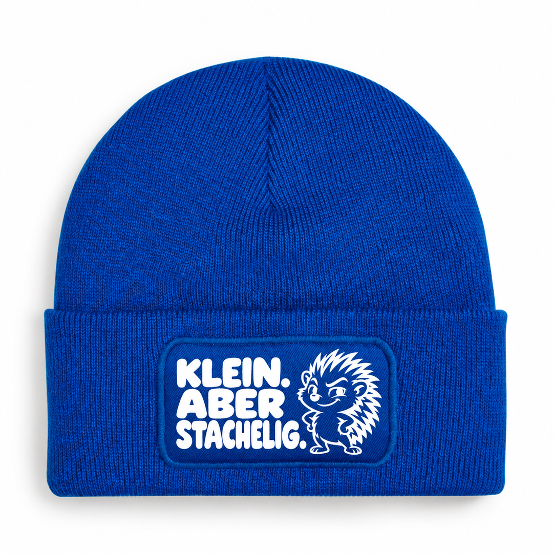 Mütze KLEIN. ABER STACHELIG. Comic-Igel Blau