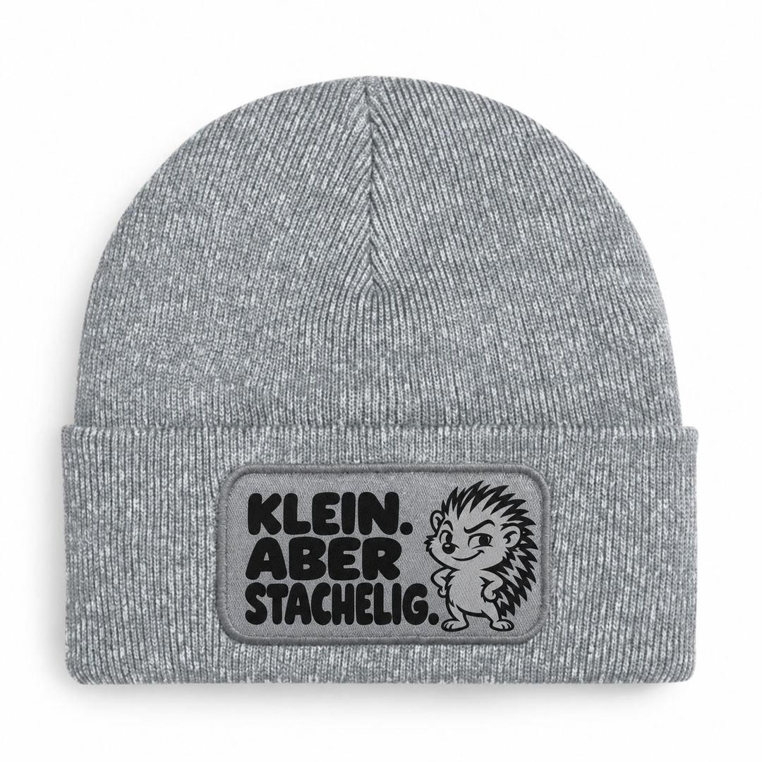 Mütze KLEIN. ABER STACHELIG. Comic-Igel Grau