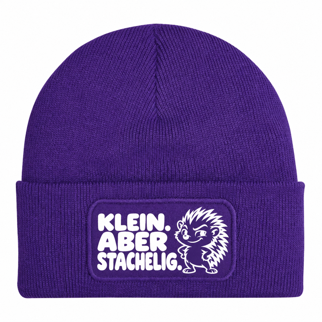 Mütze KLEIN. ABER STACHELIG. Comic-Igel Lila