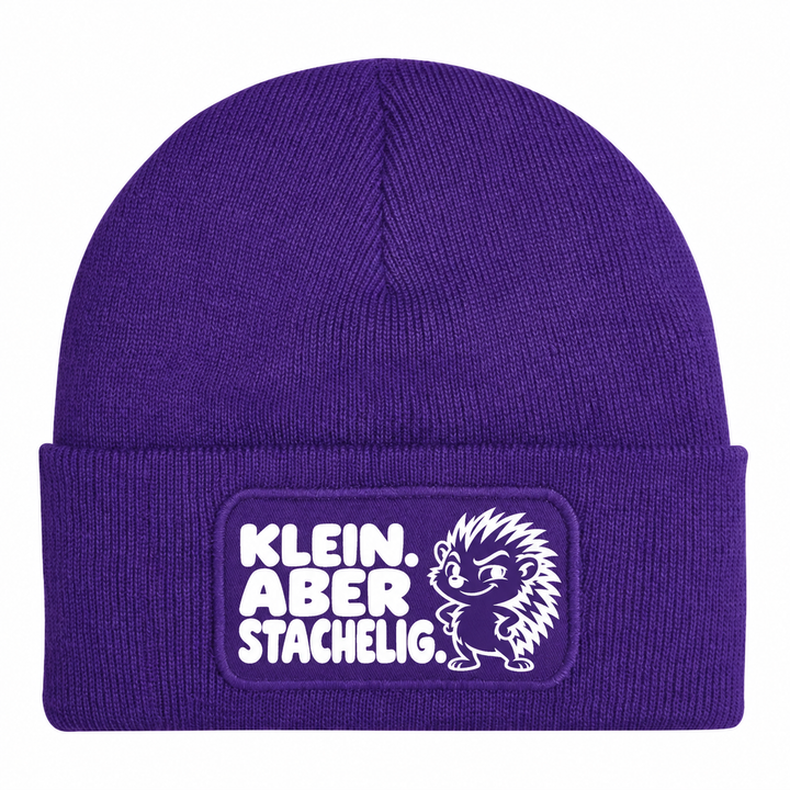 Mütze KLEIN. ABER STACHELIG. Comic-Igel Lila
