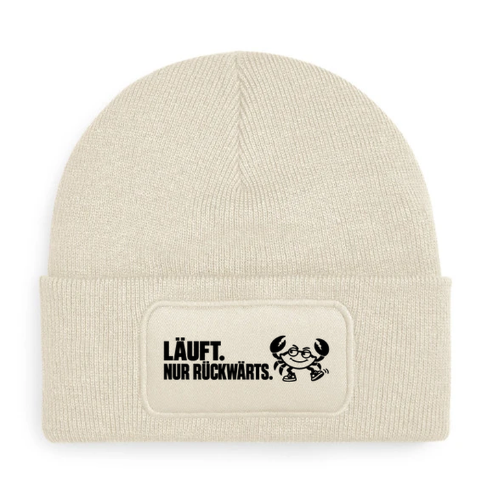Mütze LÄUFT. NUR RÜCKWÄRTS. Comic-Krabbe Beige