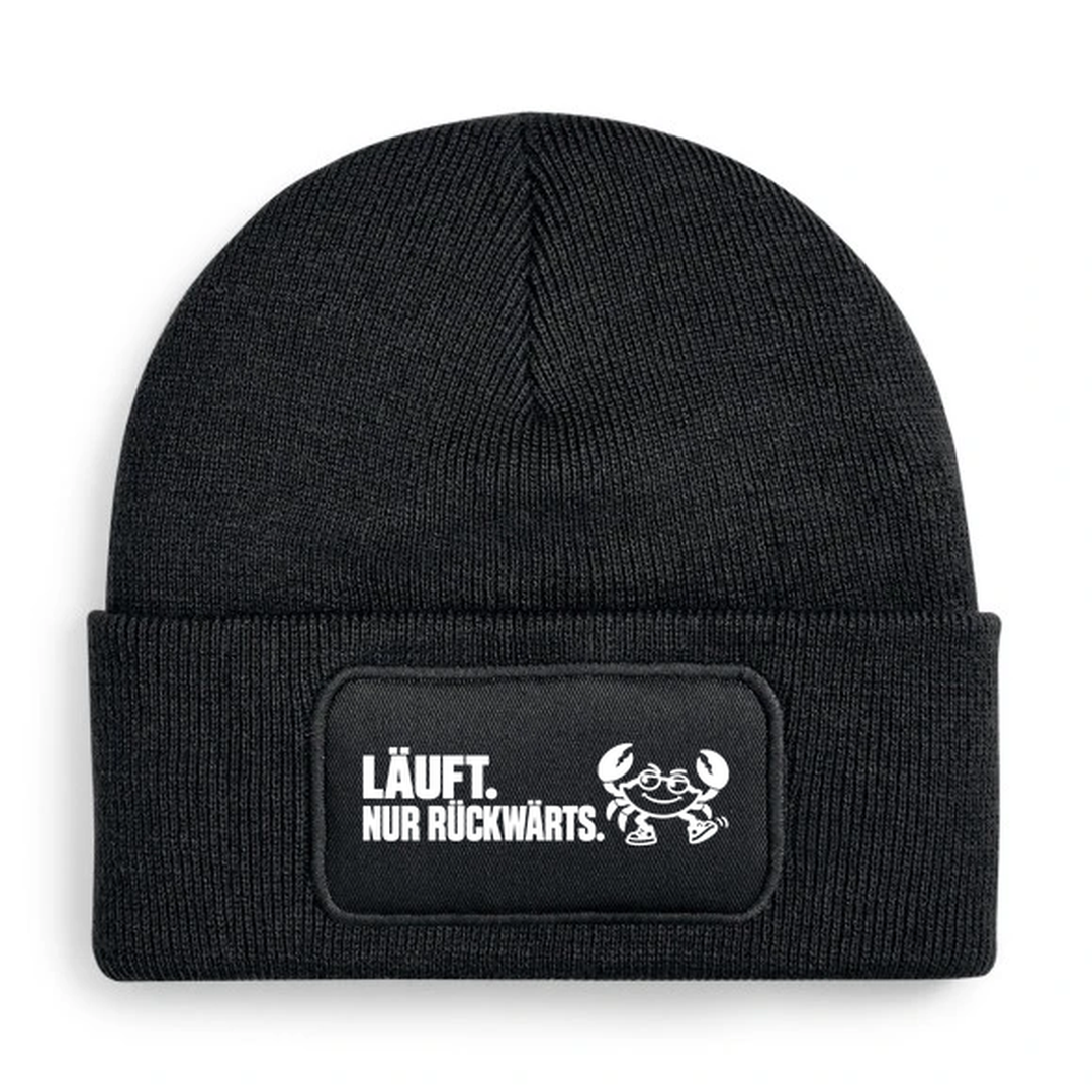 Mütze LÄUFT. NUR RÜCKWÄRTS. Comic-Krabbe Schwarz