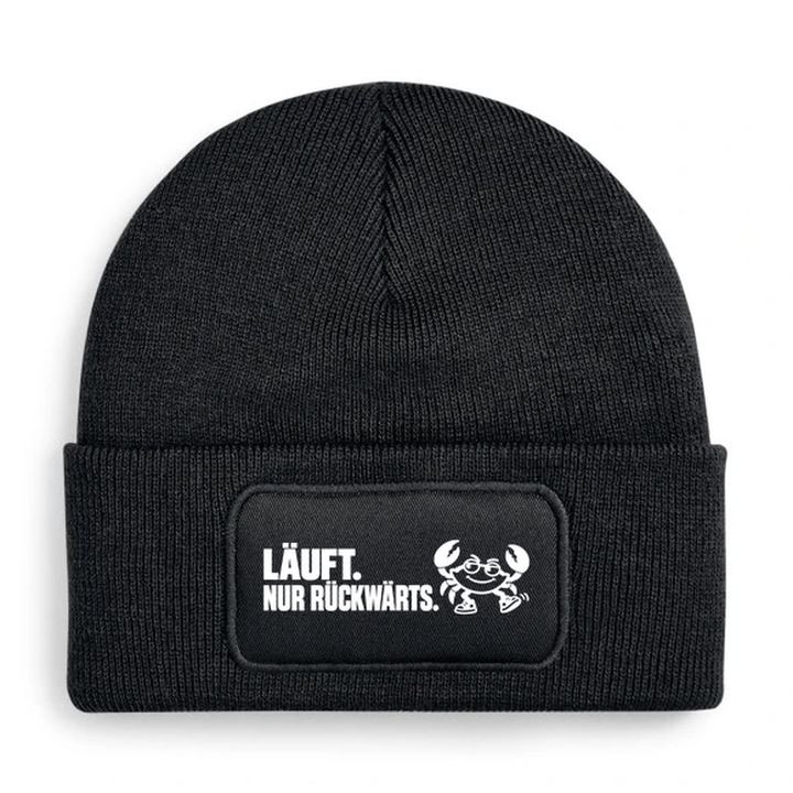 Mütze LÄUFT. NUR RÜCKWÄRTS. Comic-Krabbe Schwarz