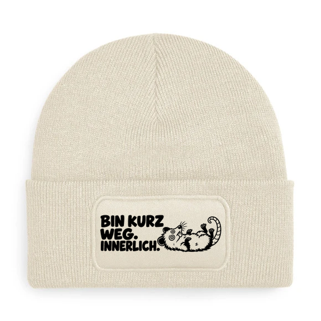 Mütze BIN KURZ WEG. INNERLICH. Comic-Opossum Beige