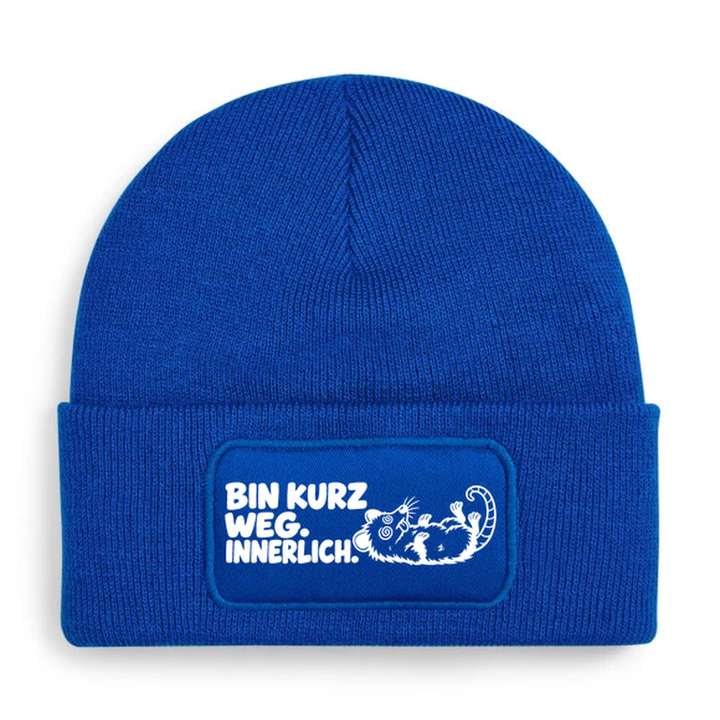 Mütze BIN KURZ WEG. INNERLICH. Comic-Opossum Blau