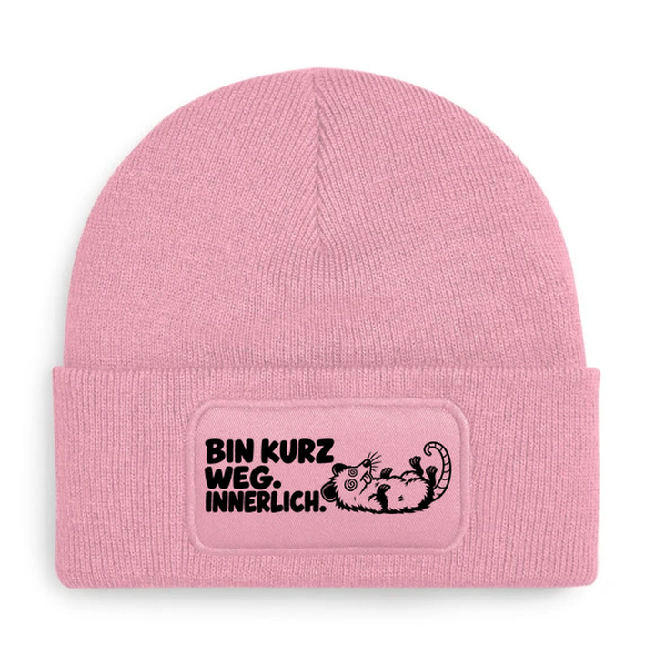 Mütze BIN KURZ WEG. INNERLICH. Comic-Opossum Rosa