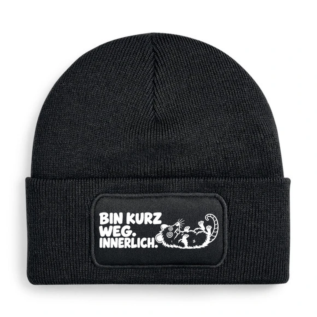 Mütze BIN KURZ WEG. INNERLICH. Comic-Opossum Schwarz