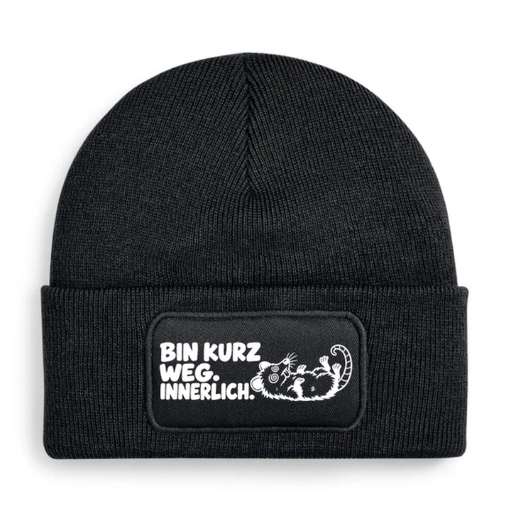 Mütze BIN KURZ WEG. INNERLICH. Comic-Opossum Schwarz