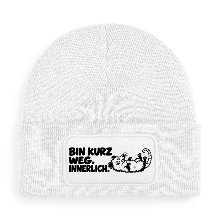 Mütze BIN KURZ WEG. INNERLICH. Comic-Opossum Weiß