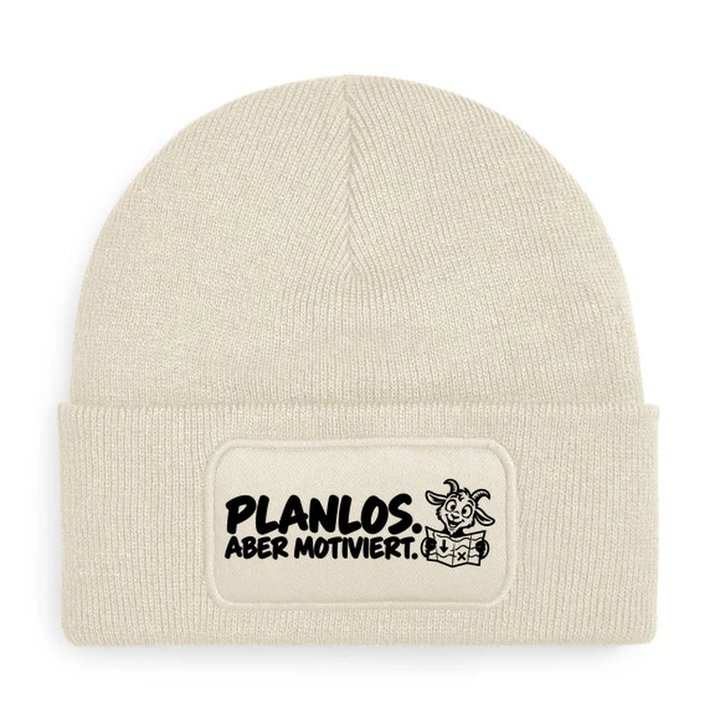 Mütze PLANLOS. ABER MOTIVIERT. Comic-Ziege Beige