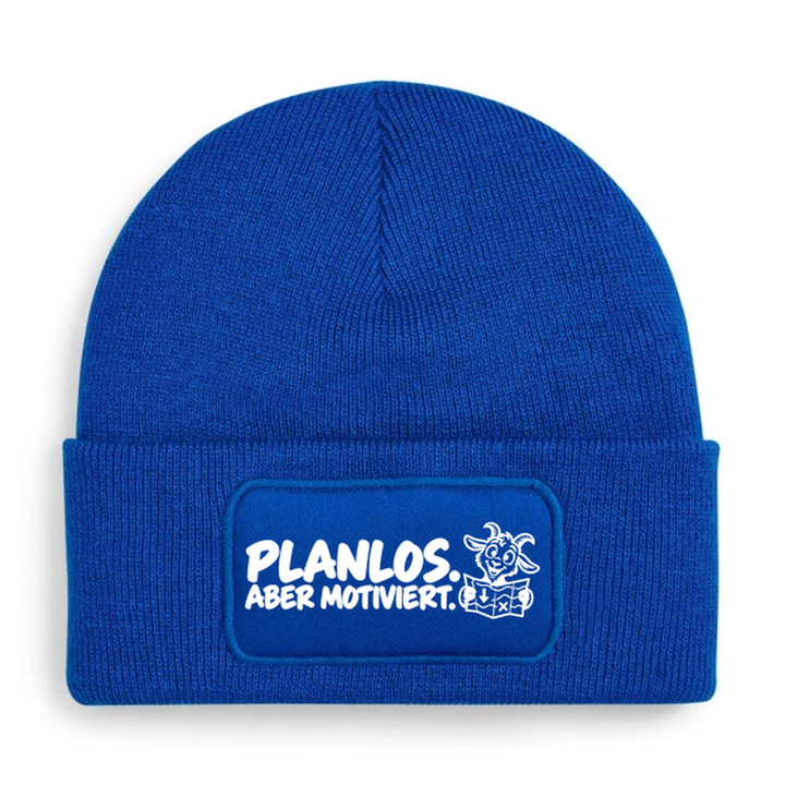 Mütze PLANLOS. ABER MOTIVIERT. Comic-Ziege Blau