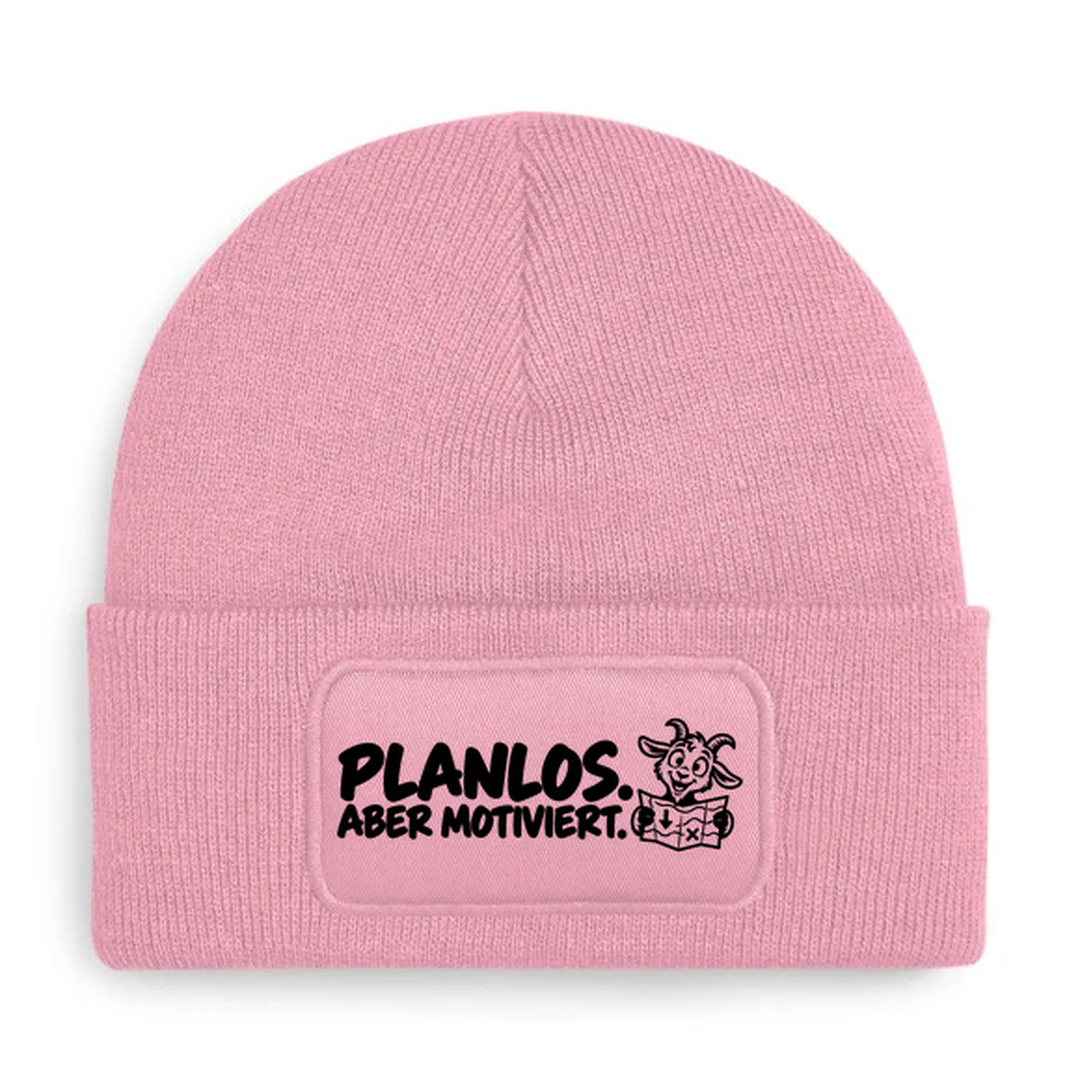 Mütze PLANLOS. ABER MOTIVIERT. Comic-Ziege Rosa