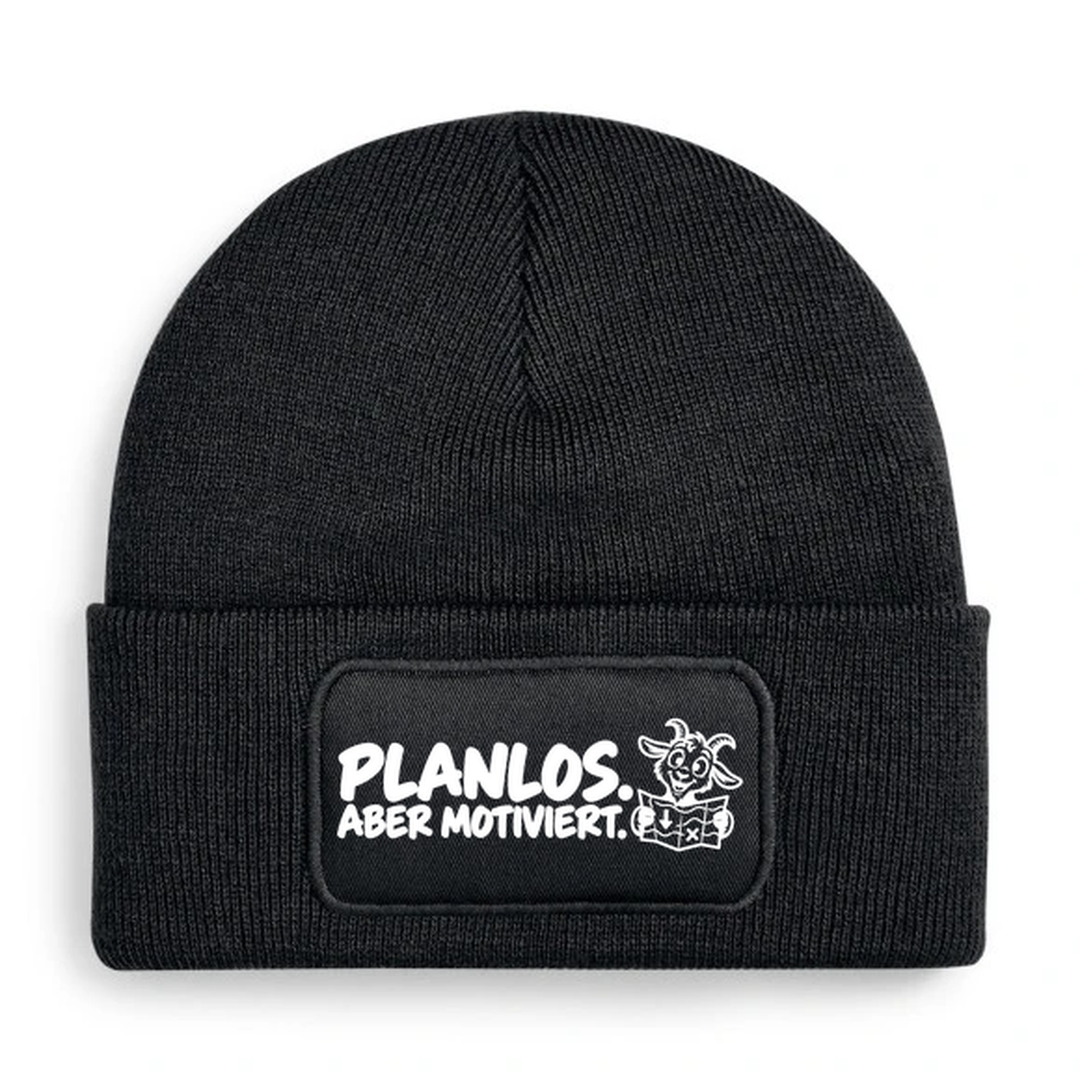 Mütze PLANLOS. ABER MOTIVIERT. Comic-Ziege Schwarz