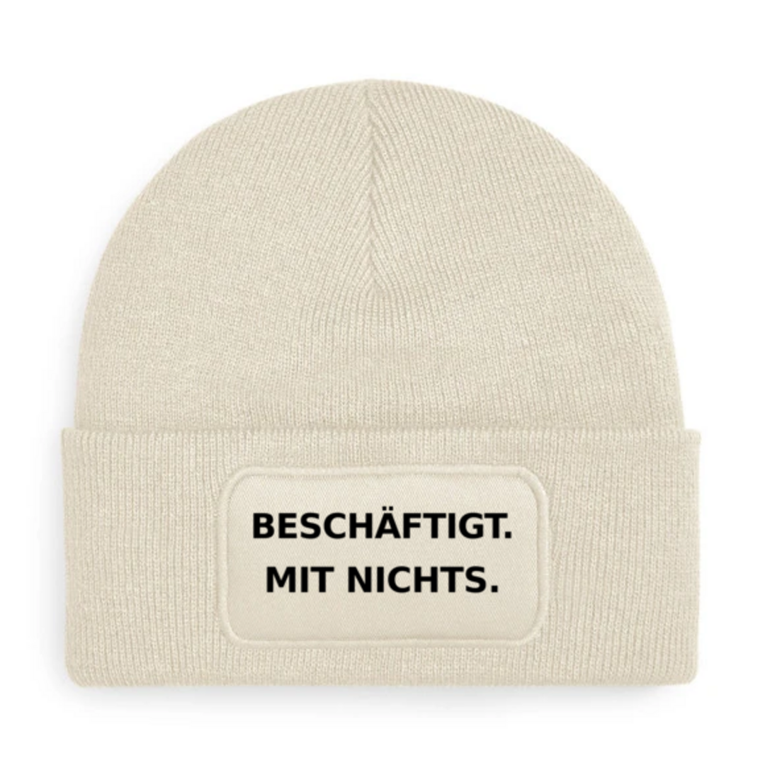 Beige PEPAM Mütze mit Spruch BESCHÄFTIGT. MIT NICHTS.