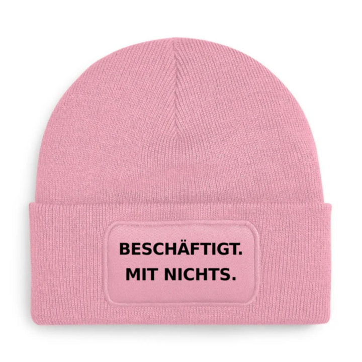 Rosa PEPAM Mütze mit Spruch BESCHÄFTIGT. MIT NICHTS.
