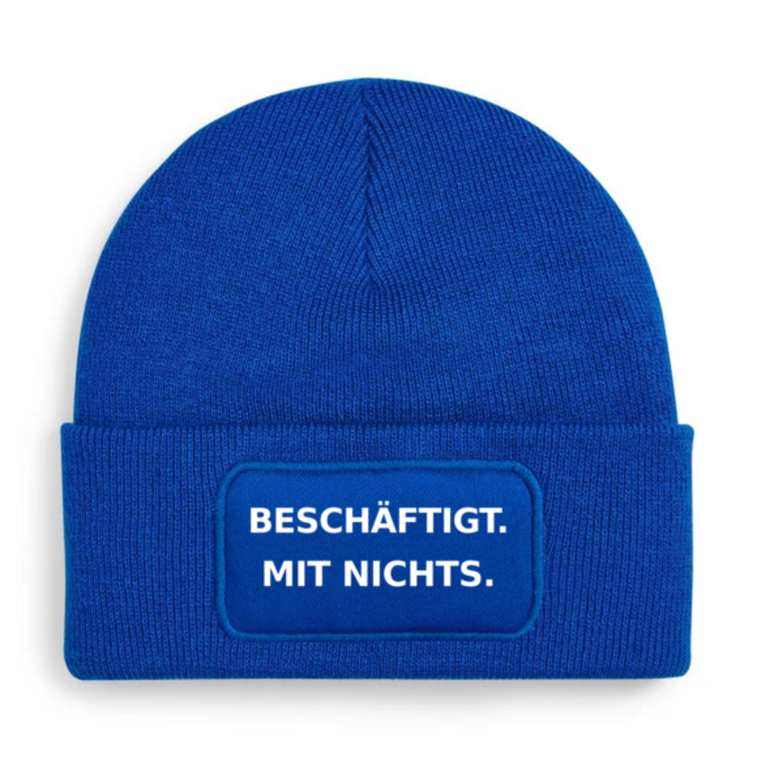 Blaue PEPAM Mütze mit Spruch BESCHÄFTIGT. MIT NICHTS.
