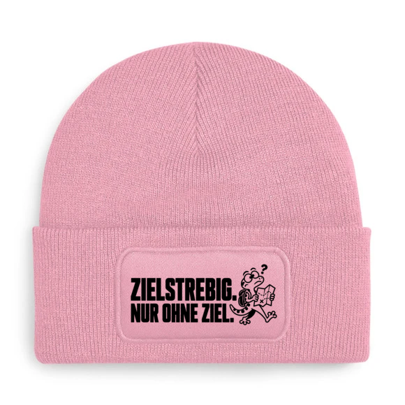 Mütze ZIELSTREBIG. NUR OHNE ZIEL. mit Comic-Gecko in Rosa