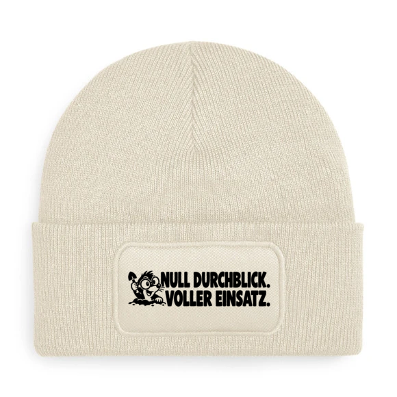 Mütze NULL DURCHBLICK. VOLLER EINSATZ. mit Comic-Maulwurf in Beige