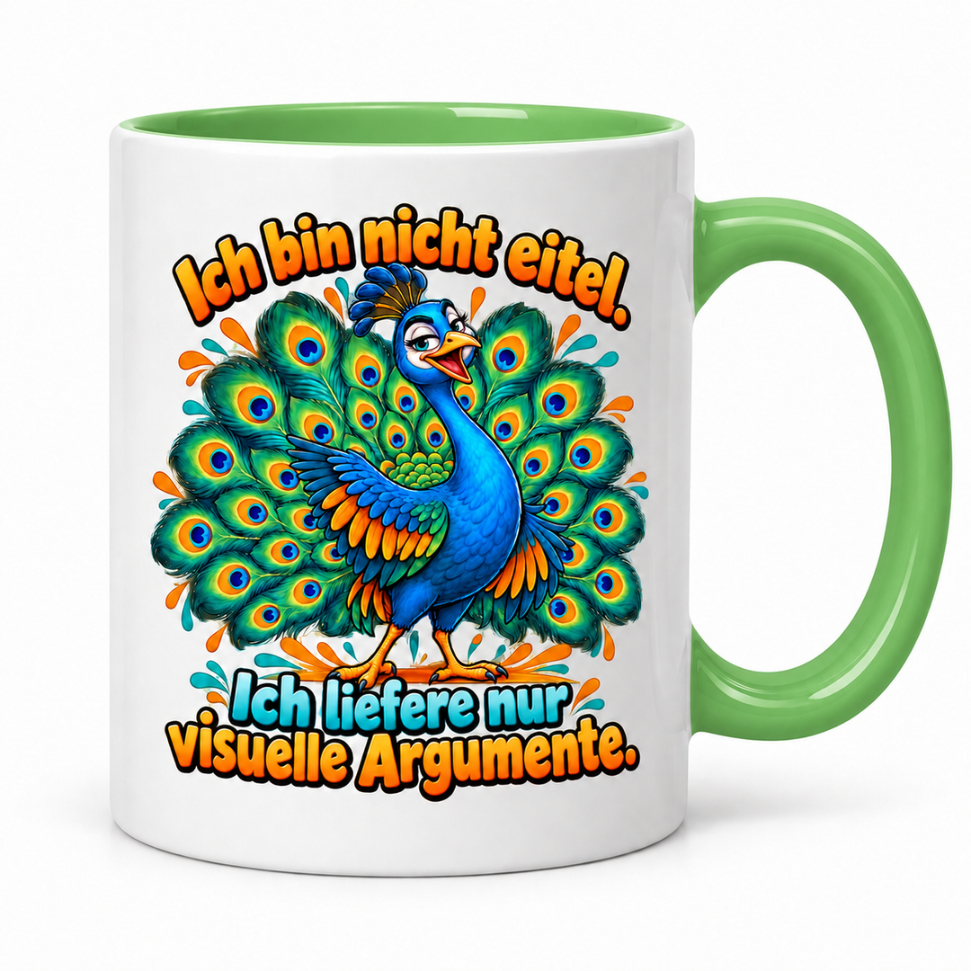 Lustige Pfau-Tasse PFAU-ARGUMENTE in Grün