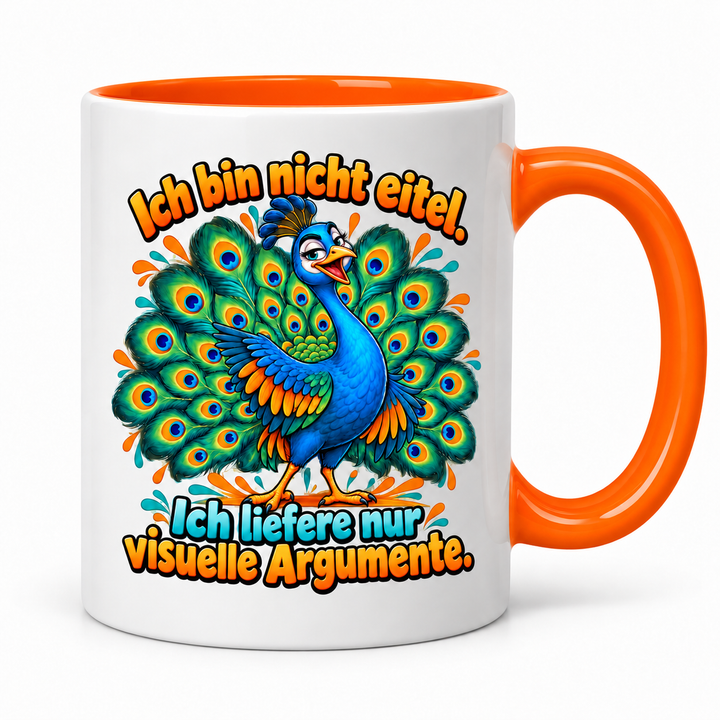 Lustige Pfau-Tasse PFAU-ARGUMENTE in Orange