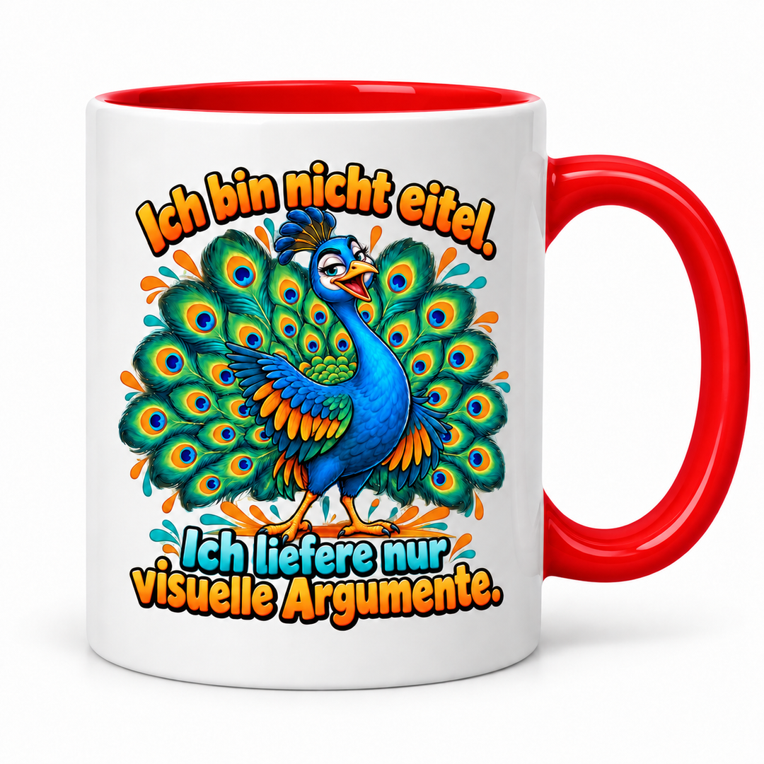 Lustige Pfau-Tasse PFAU-ARGUMENTE in Rot