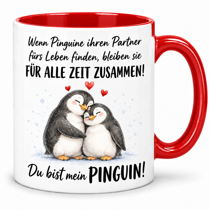 Pinguin-Tasse – Du bist mein Pinguin – rot
